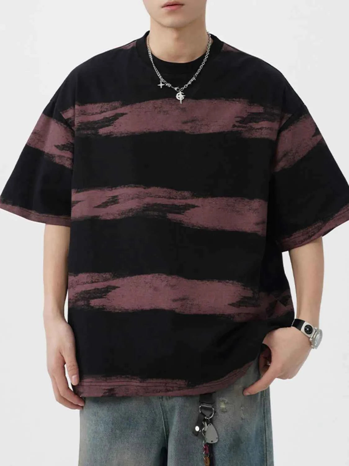 Men's Plus Size Basic style Round Neck Striped T-Shirt
