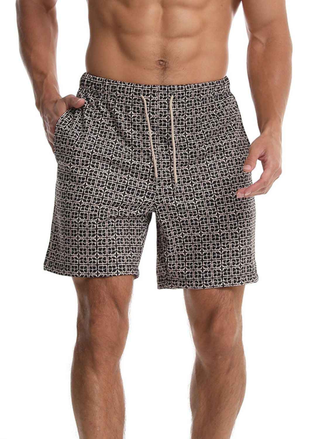 Men's Drawstring Black & White Pattern Shorts - Damned Threads