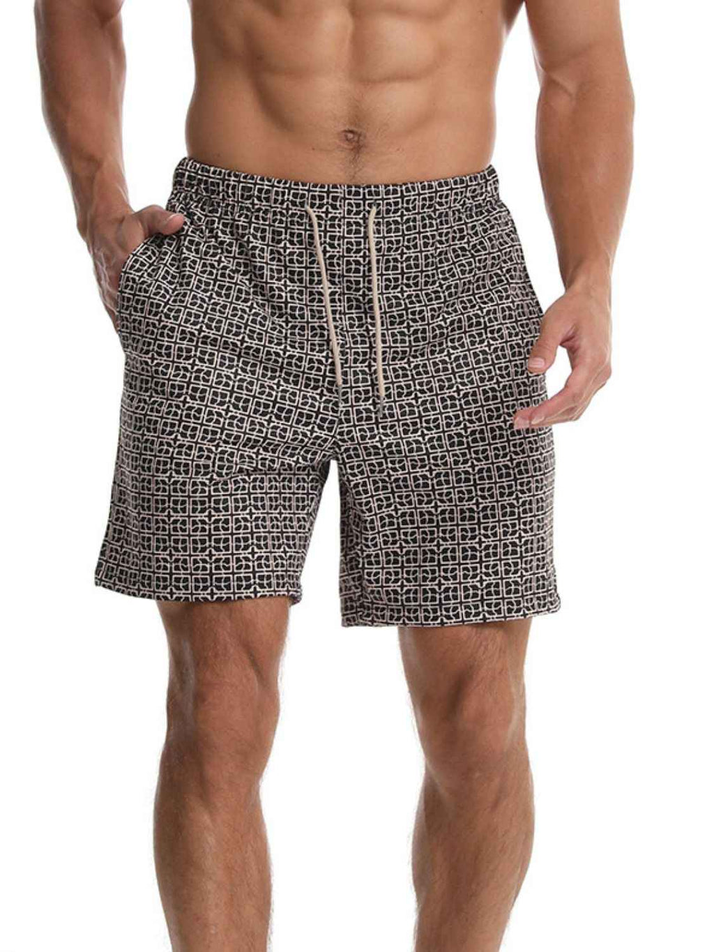 Men's Drawstring Black & White Pattern Shorts - Damned Threads