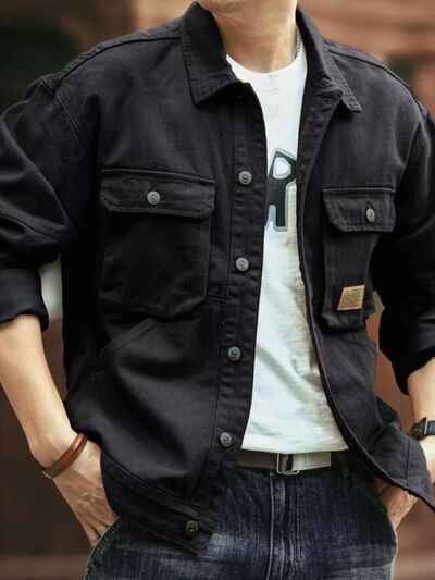 Men's Washed Collared Neck Cargo Jacket - Damned Threads