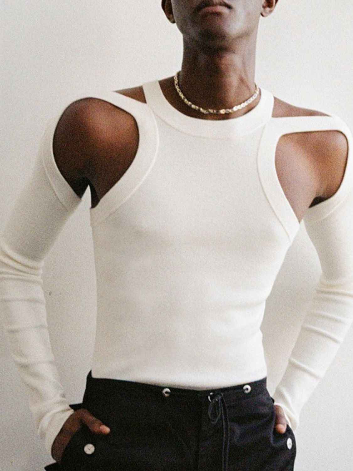 Men's Full Size Cutout Round Neck Long Sleeve Top Plus Size - Damned Threads