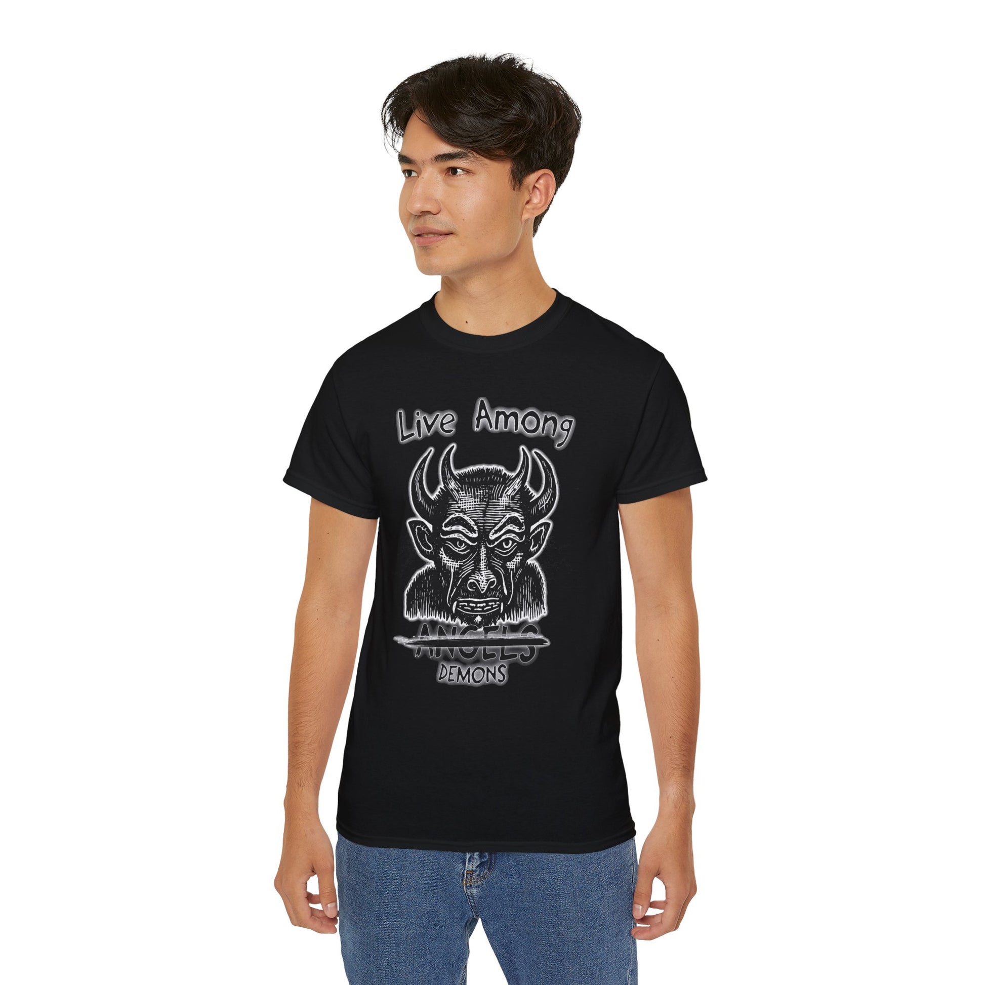 Live Among Demons - Unisex Cotton Tee (Front) - Damned Threads