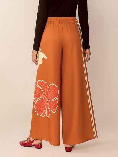 Printed Elastic Waist Wide Leg Pants - Damned Threads