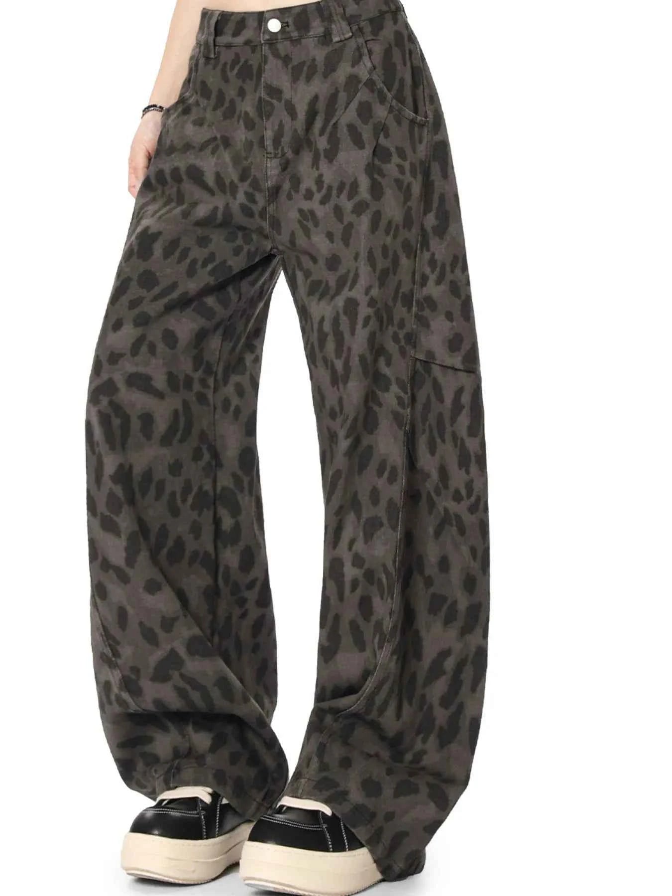 Men's Leopard Print Wide Leg Jeans