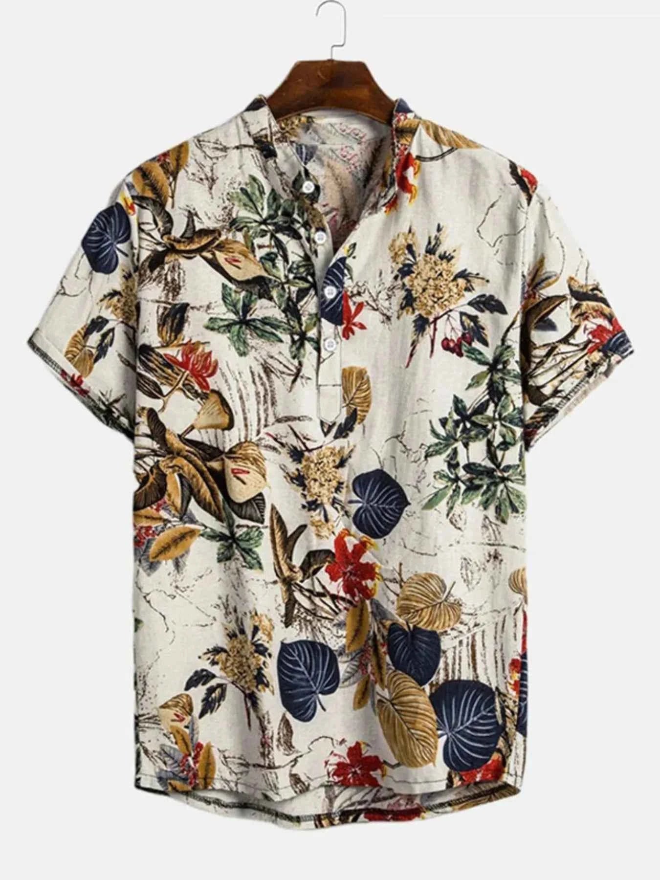 Men's Full Size Printed Button Up Short Sleeve Shirt Plus Size