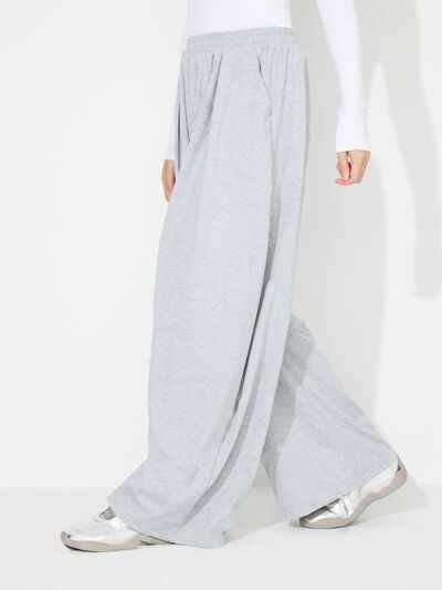 Elastic Waist Wide Leg Pants with Pockets - Damned Threads