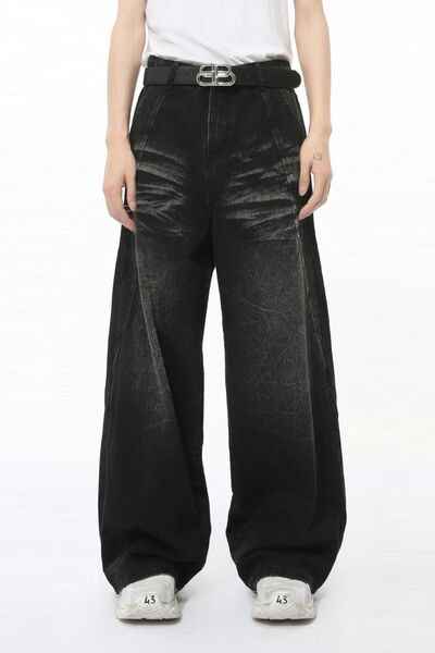 Washed Cat Whiskered Wide Leg Jeans - Damned Threads