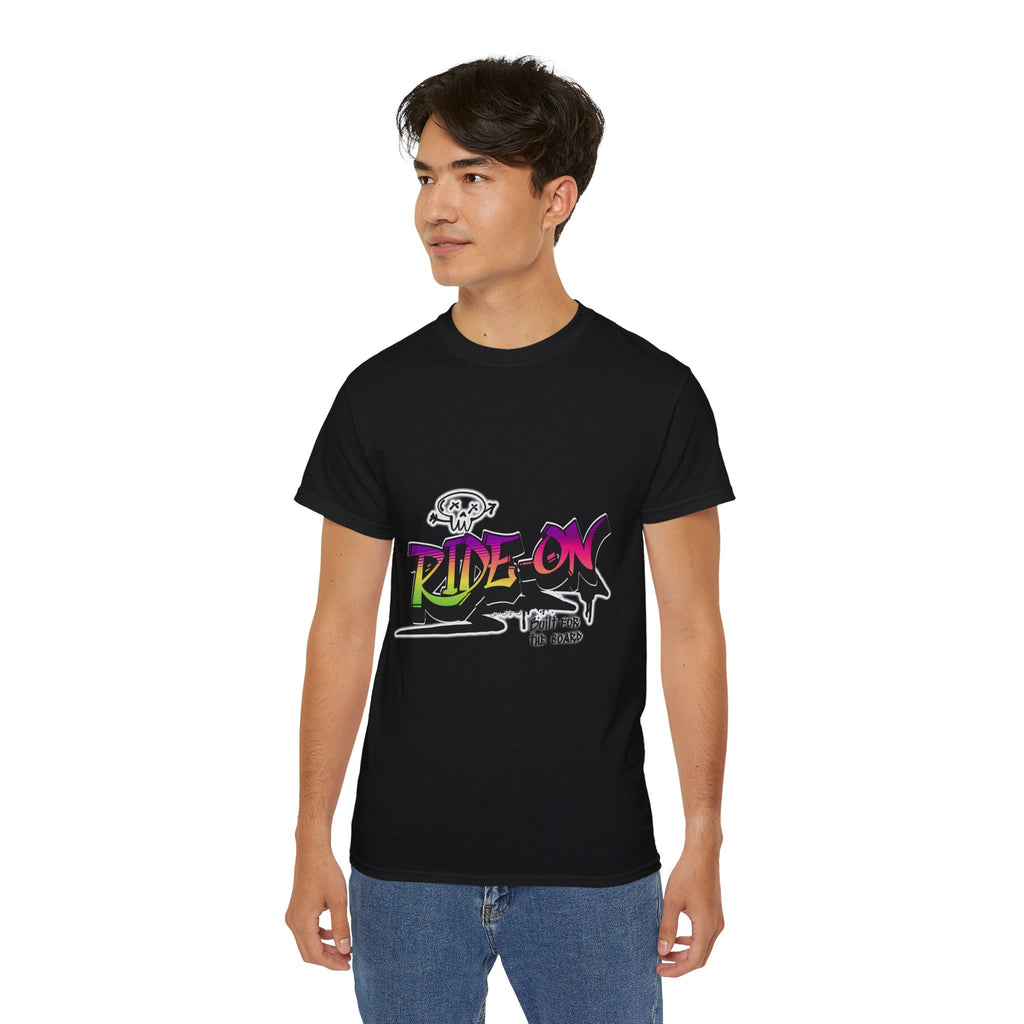Ride-On - Unisex Cotton Tee (Front) - Damned Threads