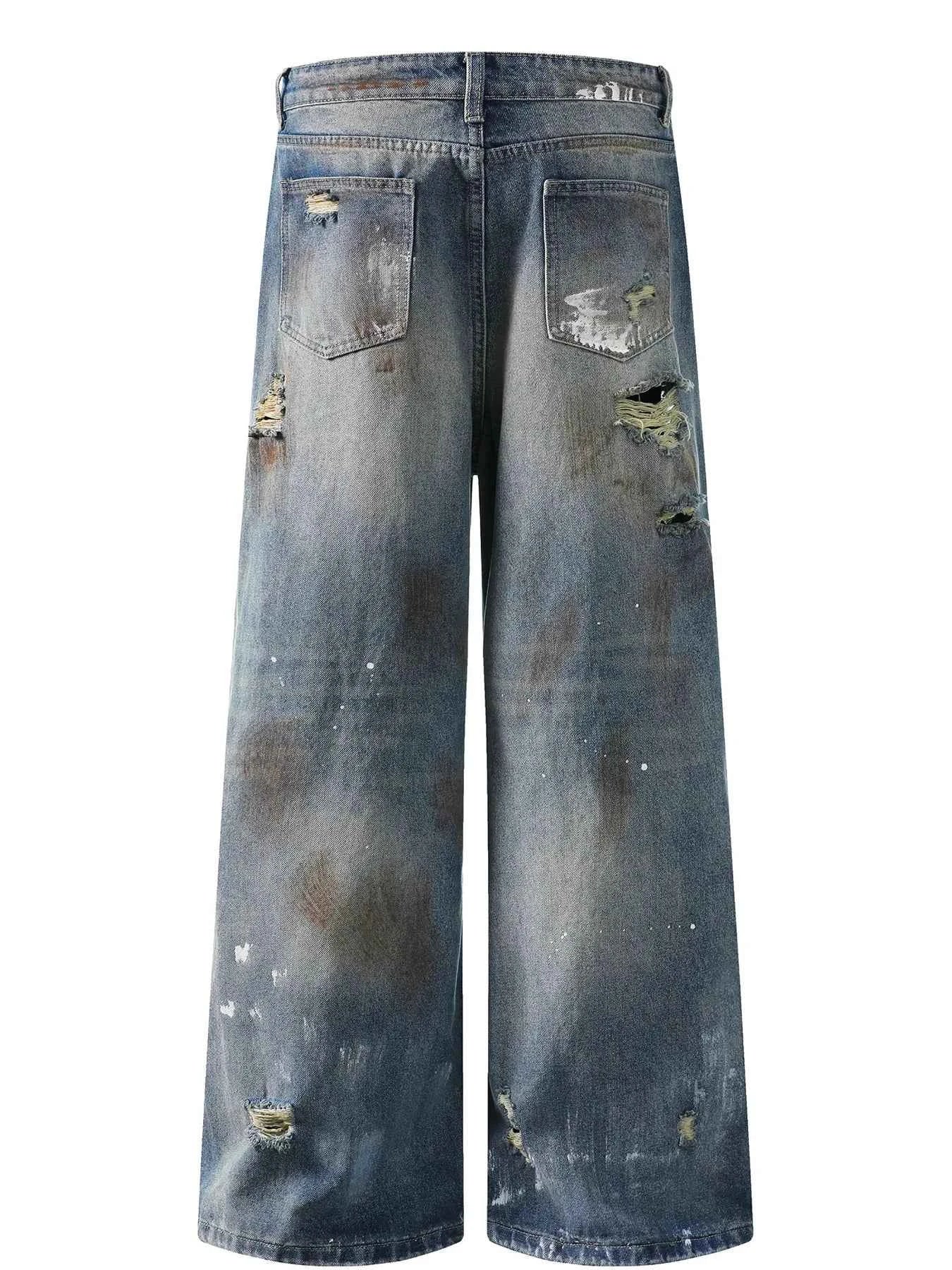 Men's Distressed Washed Wide Leg Jeans