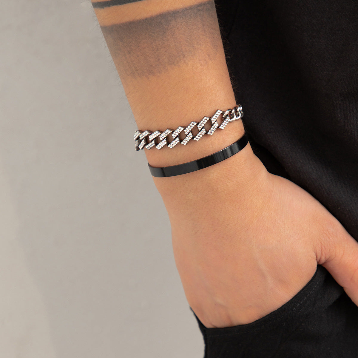 Double Black & Rhinestone Bracelet Set - Damned Threads