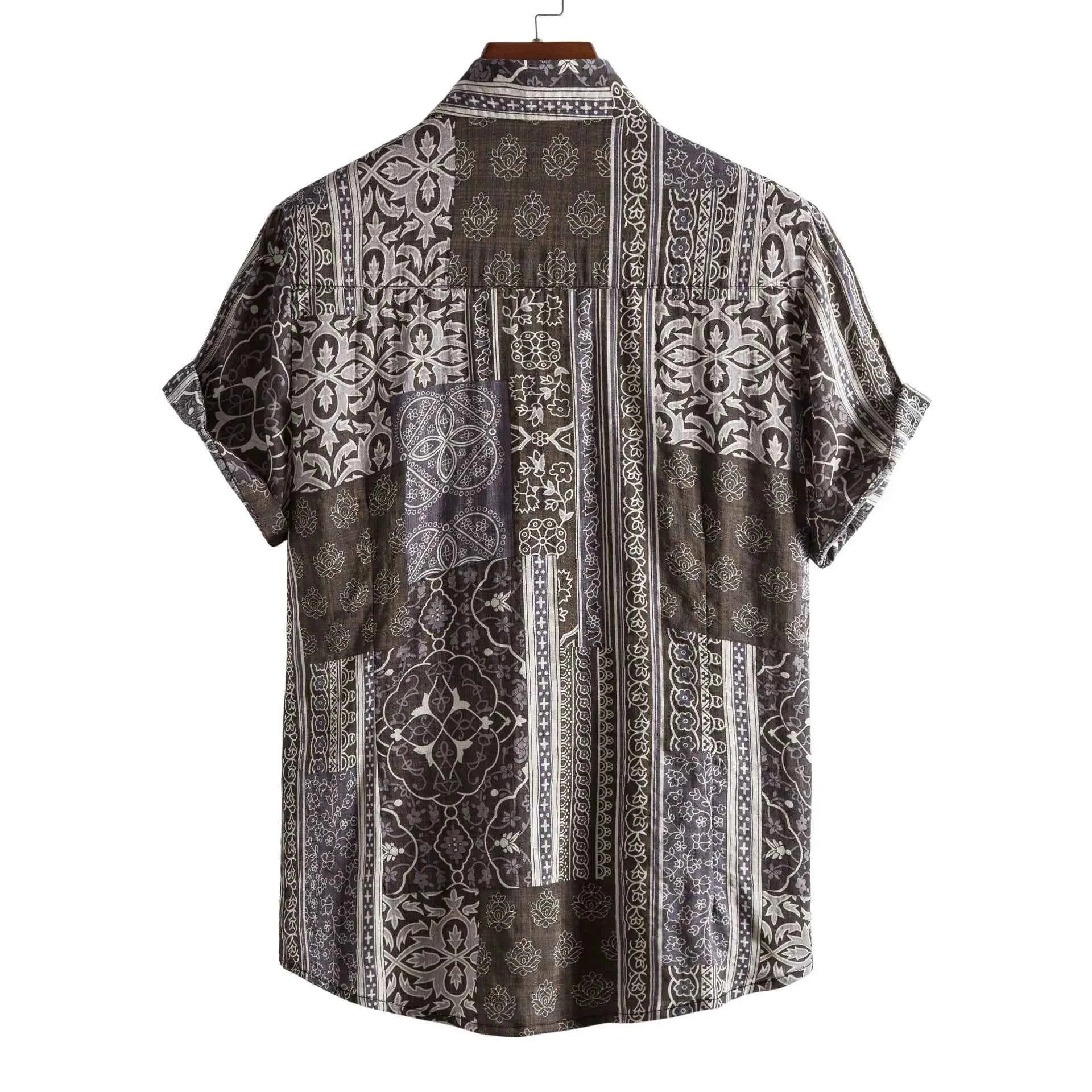 Men's Plus Size Ethnic Print Short Sleeve Button-Up Shirt
