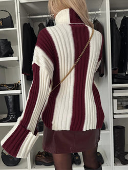 Striped Turtleneck Dropped Shoulder Sweater - Damned Threads