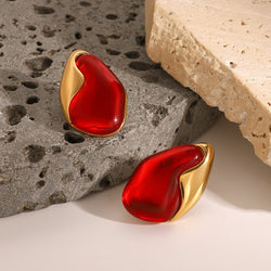 18K Gold Geometric Inlaid Gem Earrings - Damned Threads