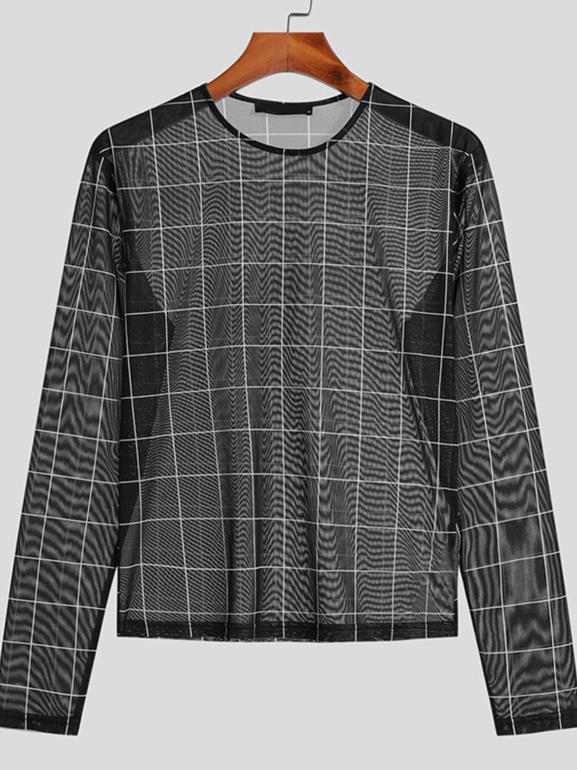 Men's Full Size Plaid Round Neck Long Sleeve Top Plus Size - Damned Threads