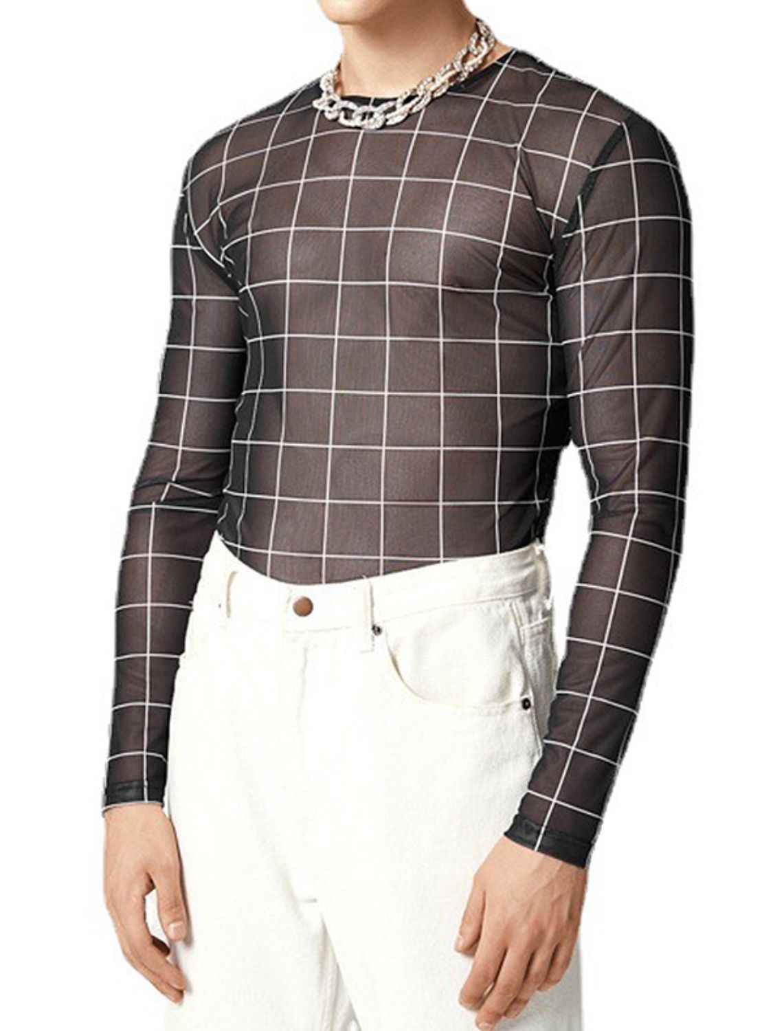 Men's Full Size Plaid Round Neck Long Sleeve Top Plus Size - Damned Threads