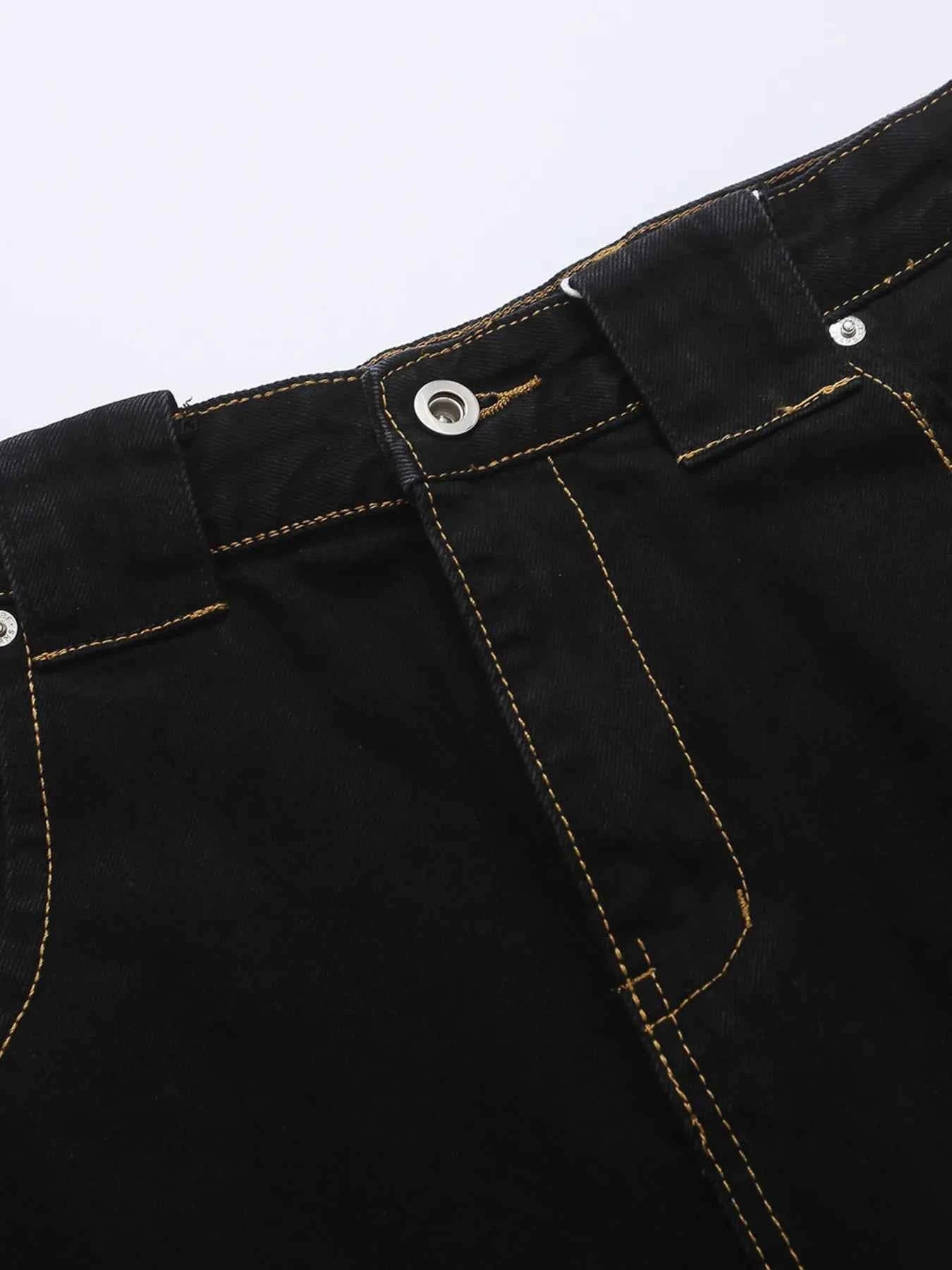 Men's High Waist Contrast Stitch Curved Jeans