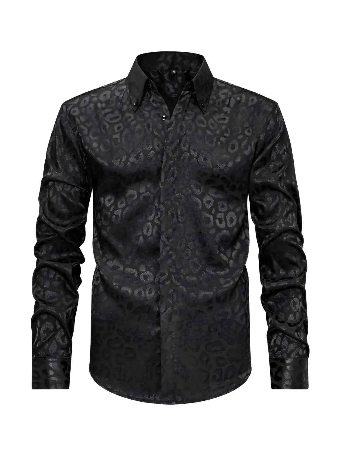 Men's Full Size Leopard Button Down Satin Shirt Plus Size