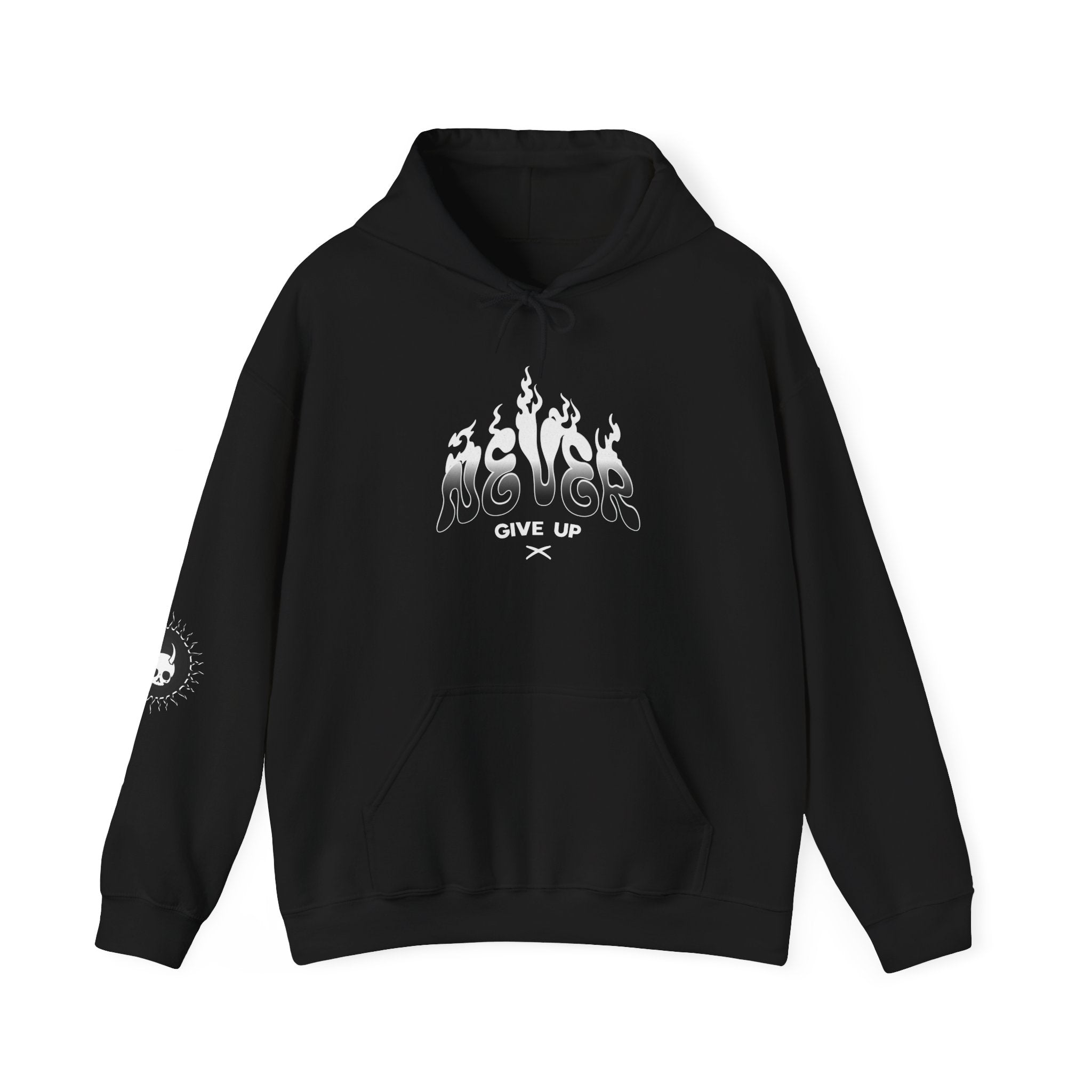 Never Give Up - Unisex Heavy Blend™ Hooded Sweatshirt (Front) - Damned Threads