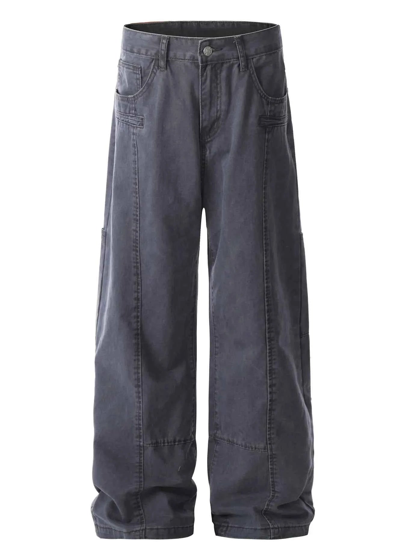 Men's Wide Leg Cargo Pants with Stitching Detail