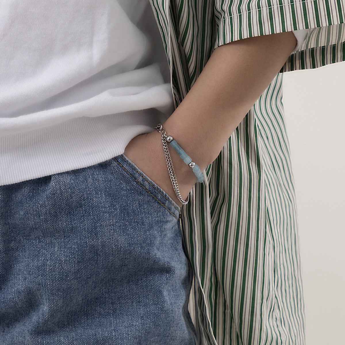 Square Sky-Blue Crystal Double-Layer Bracelet - Damned Threads