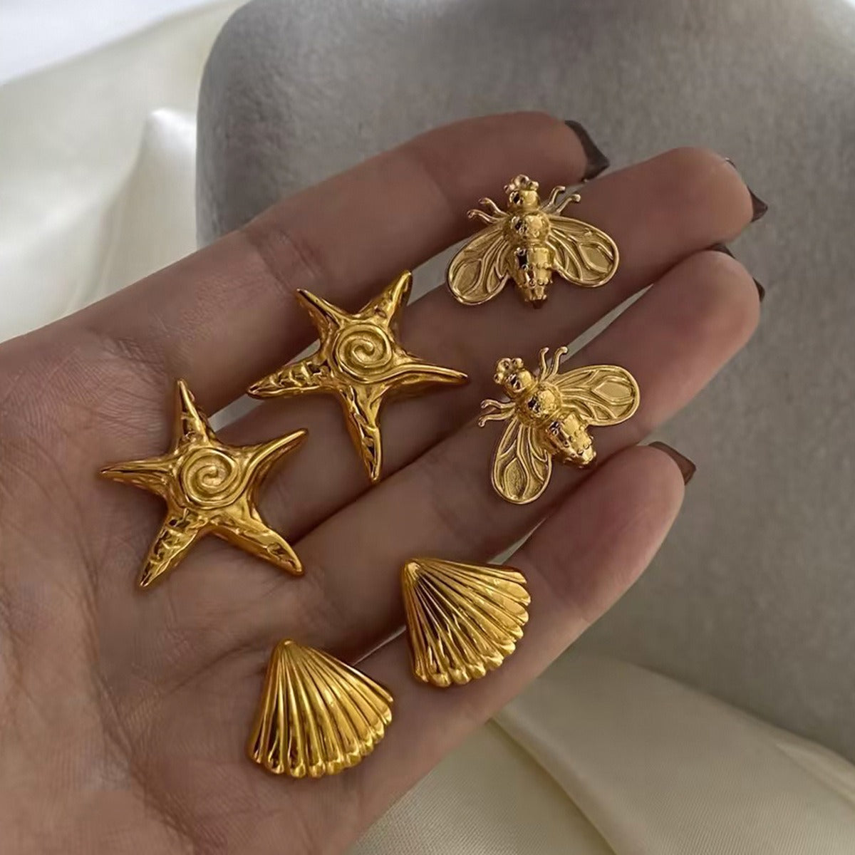 18K Gold-Plated Starfish/Shell/Conch/Bee-Shaped Earrings - Damned Threads