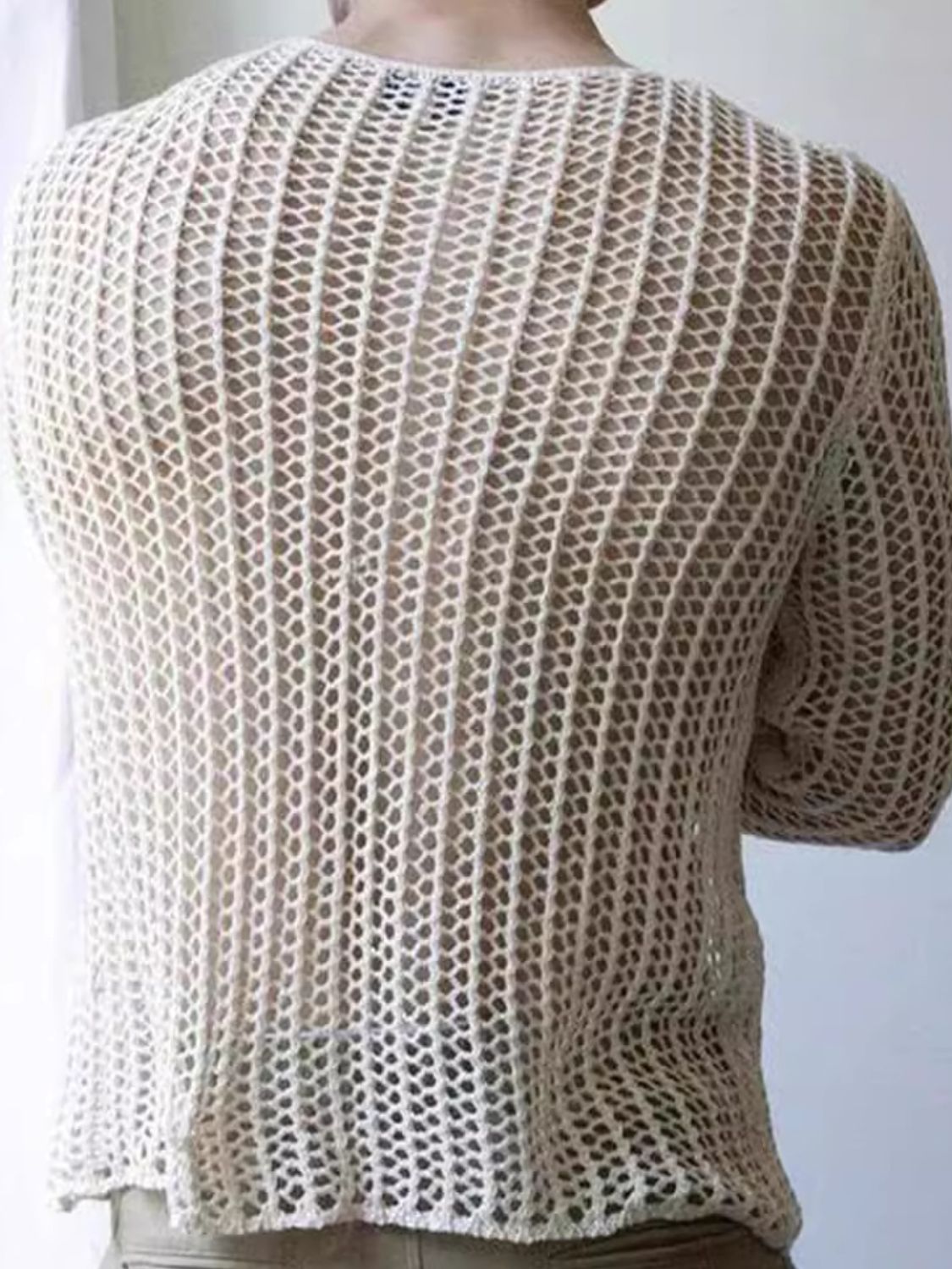 Men's Full Size Hollow Out Round Neck Long Sleeve Top Plus Size - Damned Threads