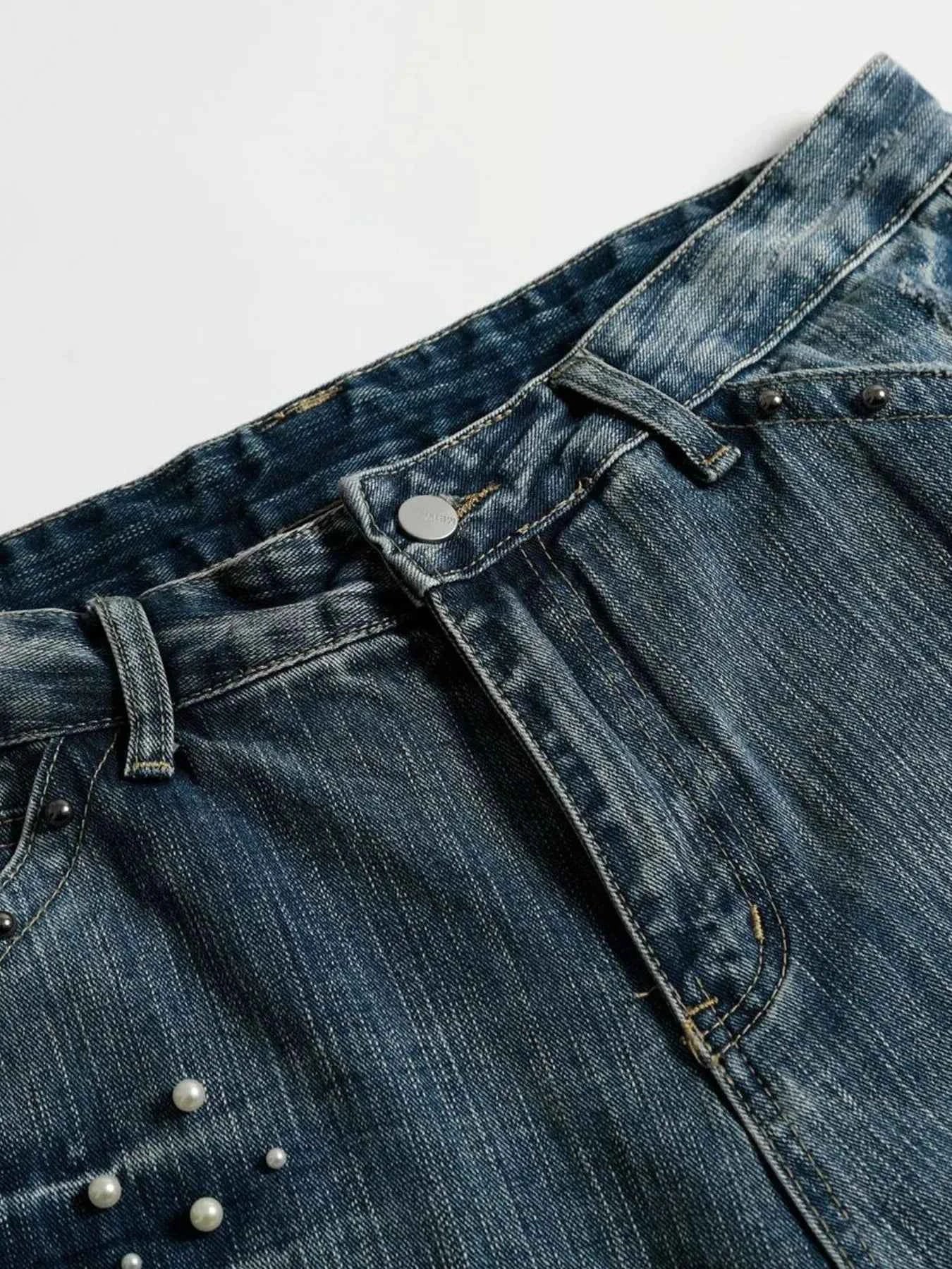 Men's Vintage Wide Leg Pearl Detail Jeans