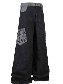 Men's Wide Leg Cargo Jeans with Contrast Panels