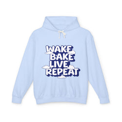 WAKE BAKE LIVE REPEAT - Unisex Lightweight Hooded Sweatshirt - Damned Threads