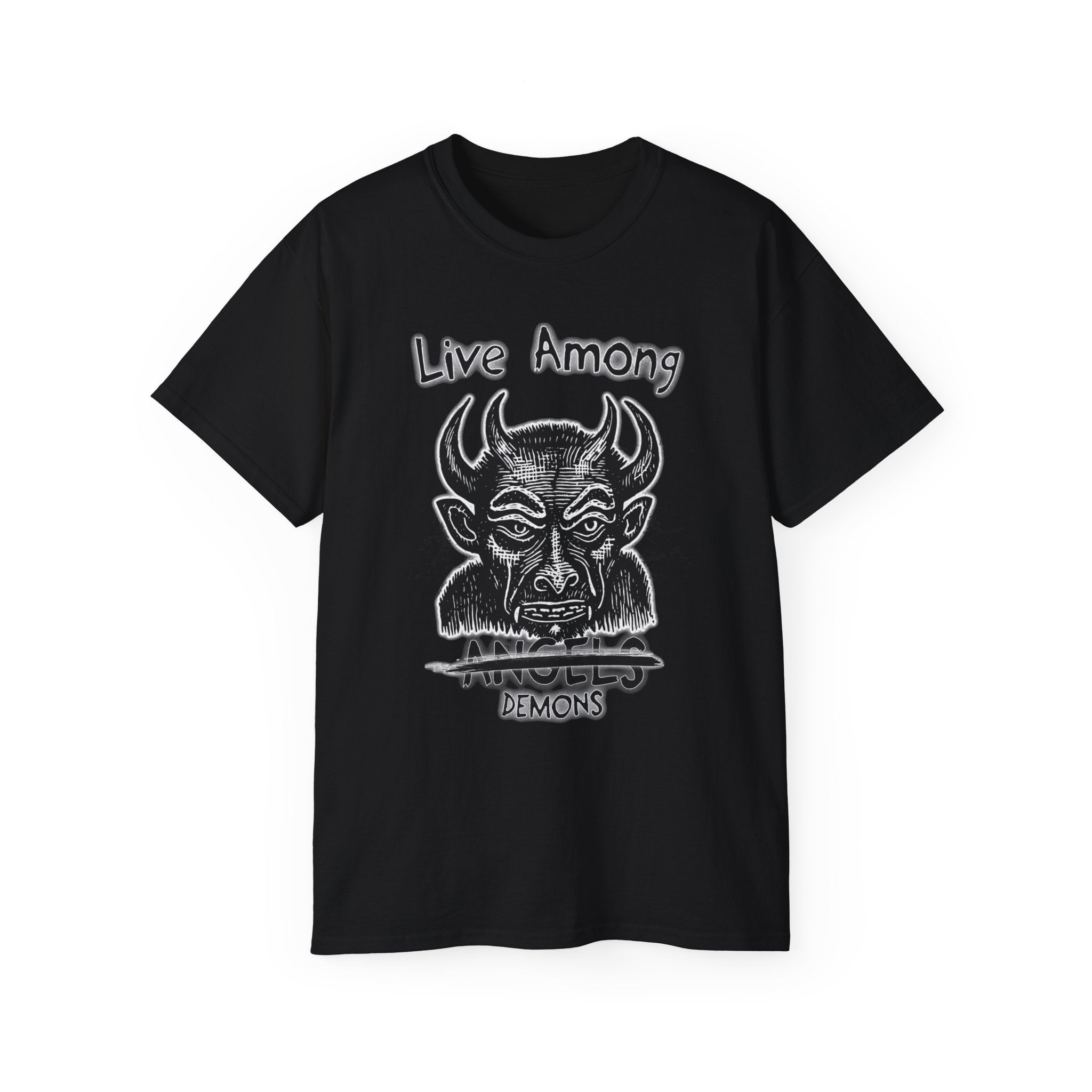 Live Among Demons - Unisex Cotton Tee (Front) - Damned Threads