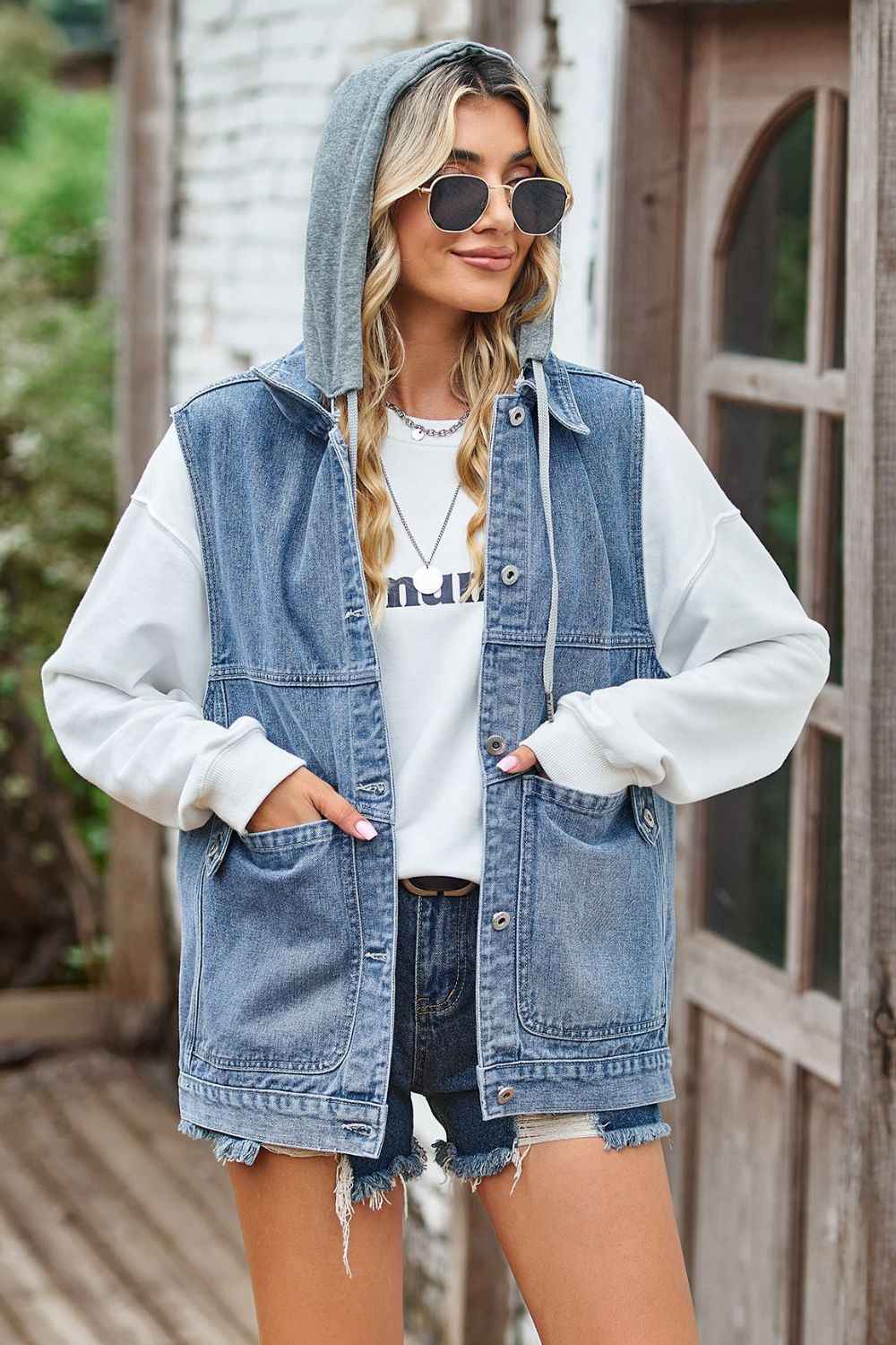 Sleeveless Denim Top with A Detachable Hood - Damned Threads