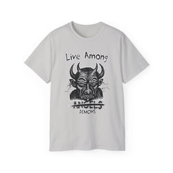 Live Among Demons - Unisex Cotton Tee (Front) - Damned Threads