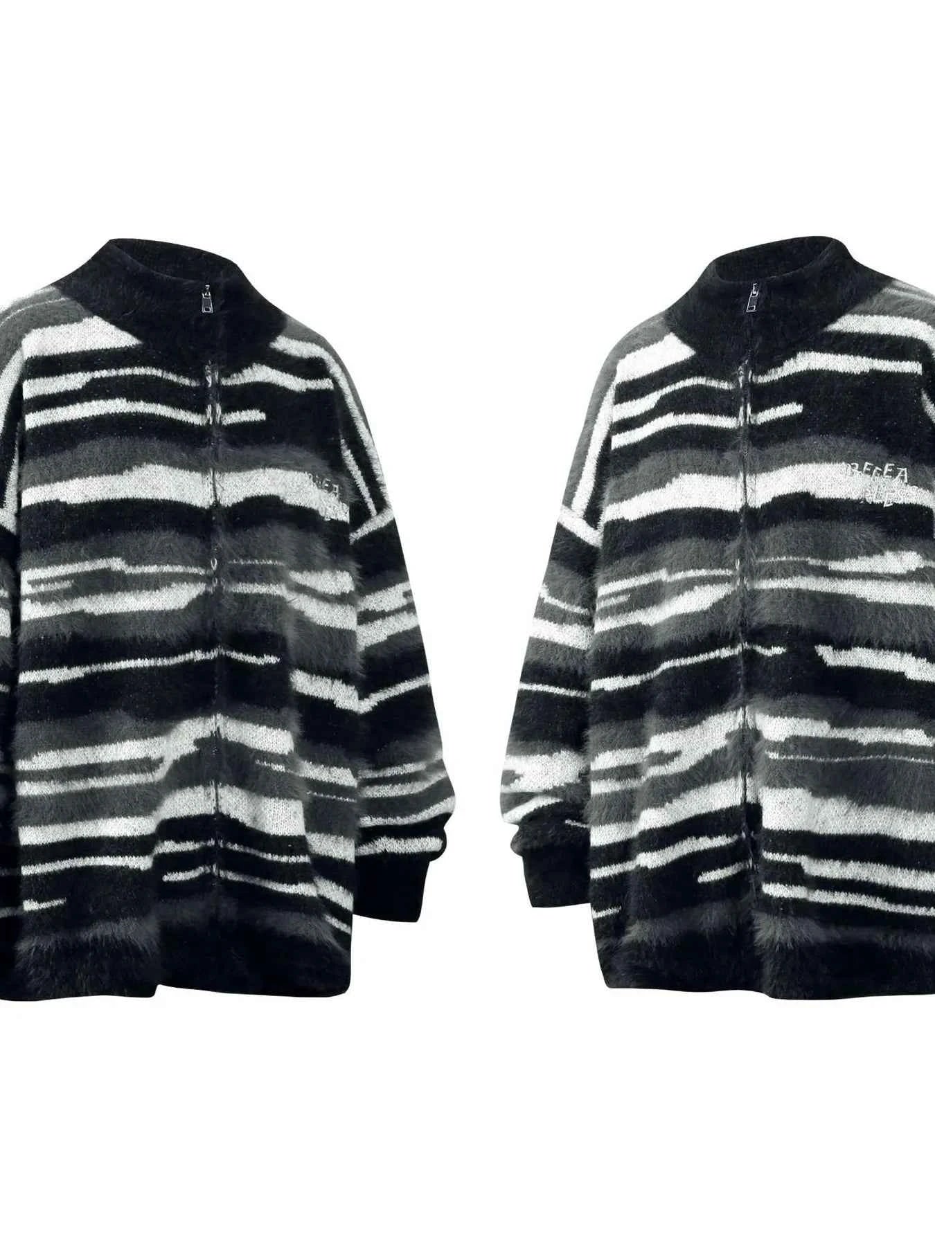 Men's Striped Fuzzy Zip-Up Cardigan