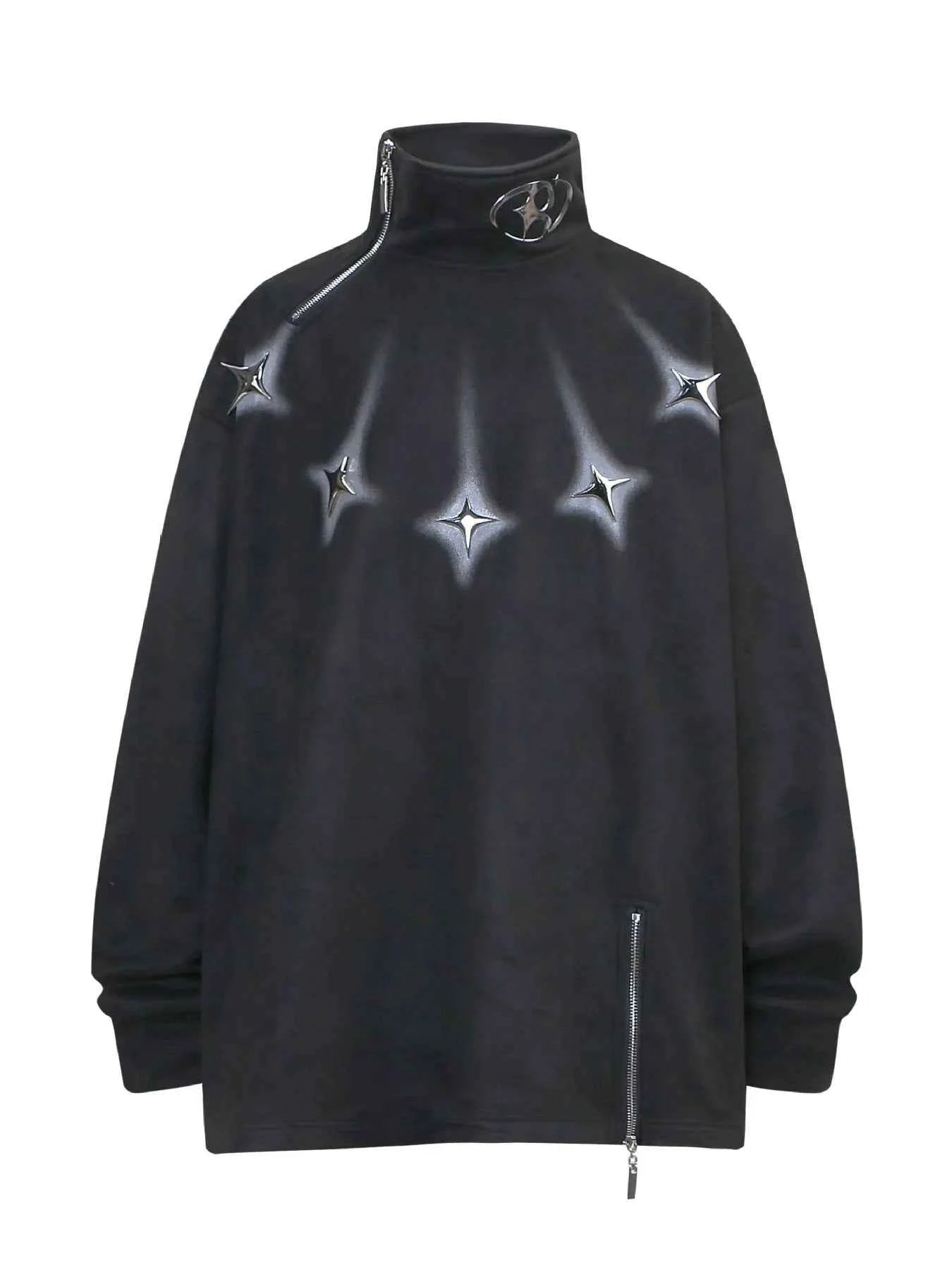 Men's Oversized Zipper Detail Turtleneck Sweatshirt