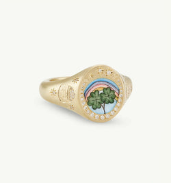 18K Gold Pattern & Inlaid Zirconia Ring - Damned Threads