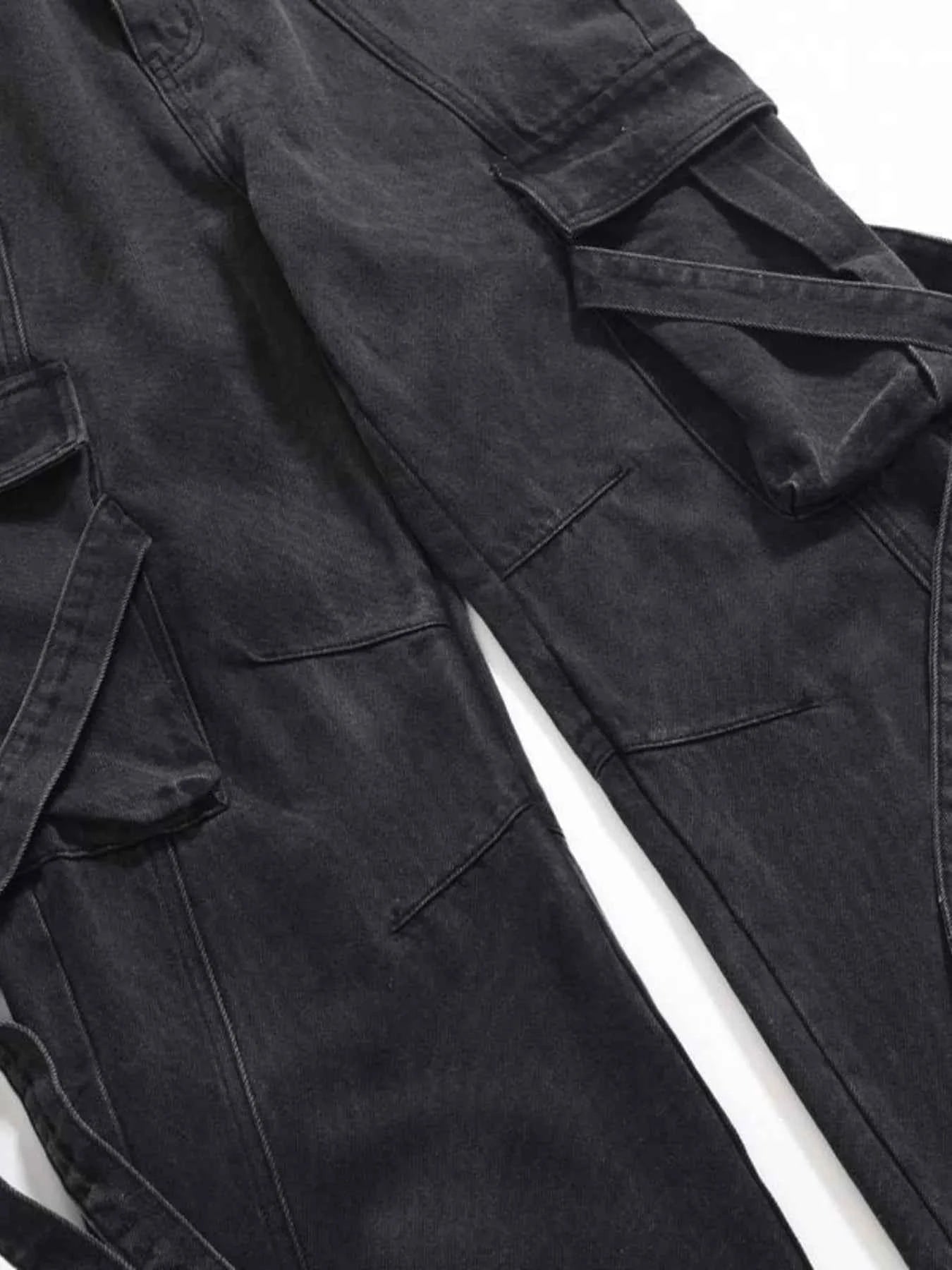 Men's Cargo Wide Leg Jeans with Multiple Pockets