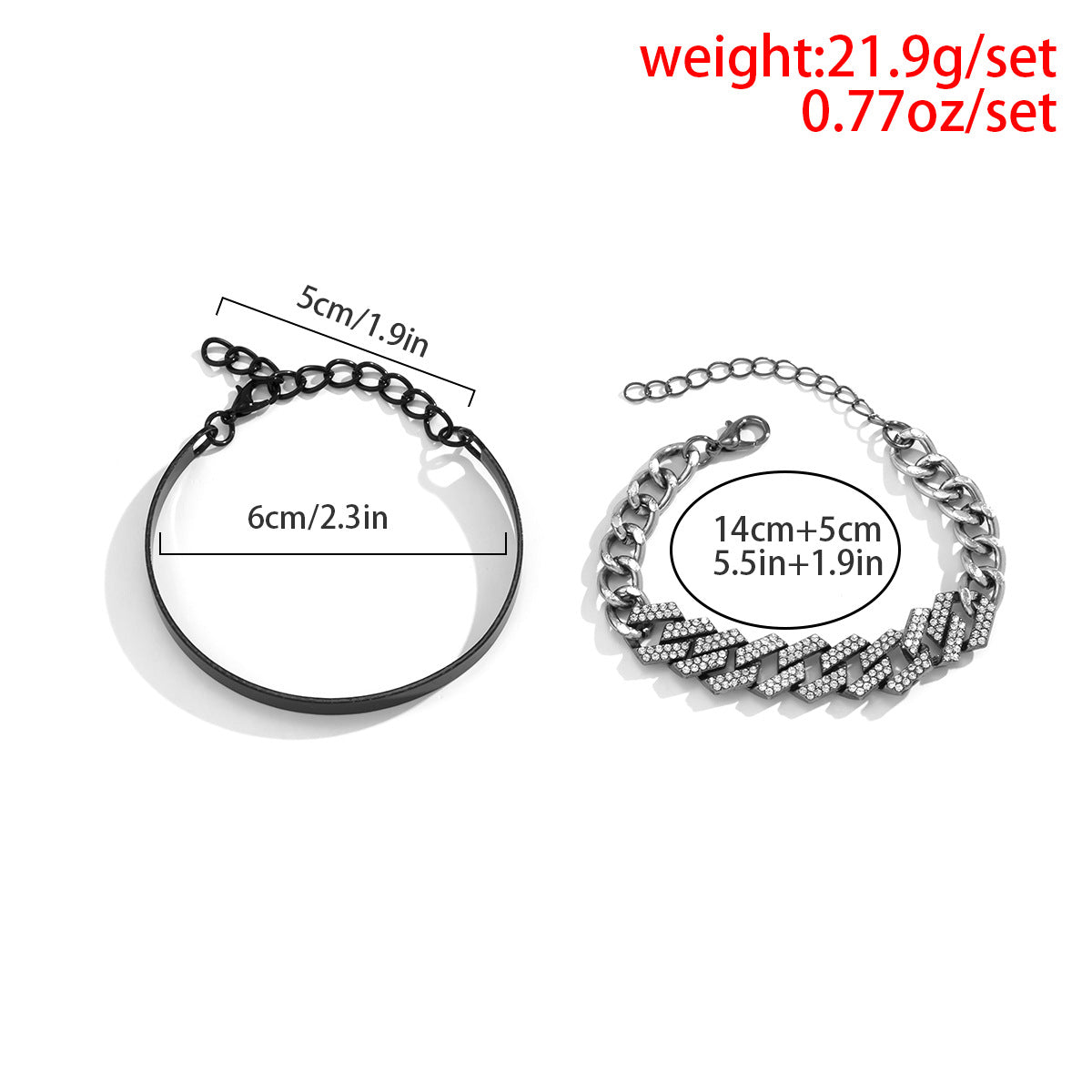 Double Black & Rhinestone Bracelet Set - Damned Threads