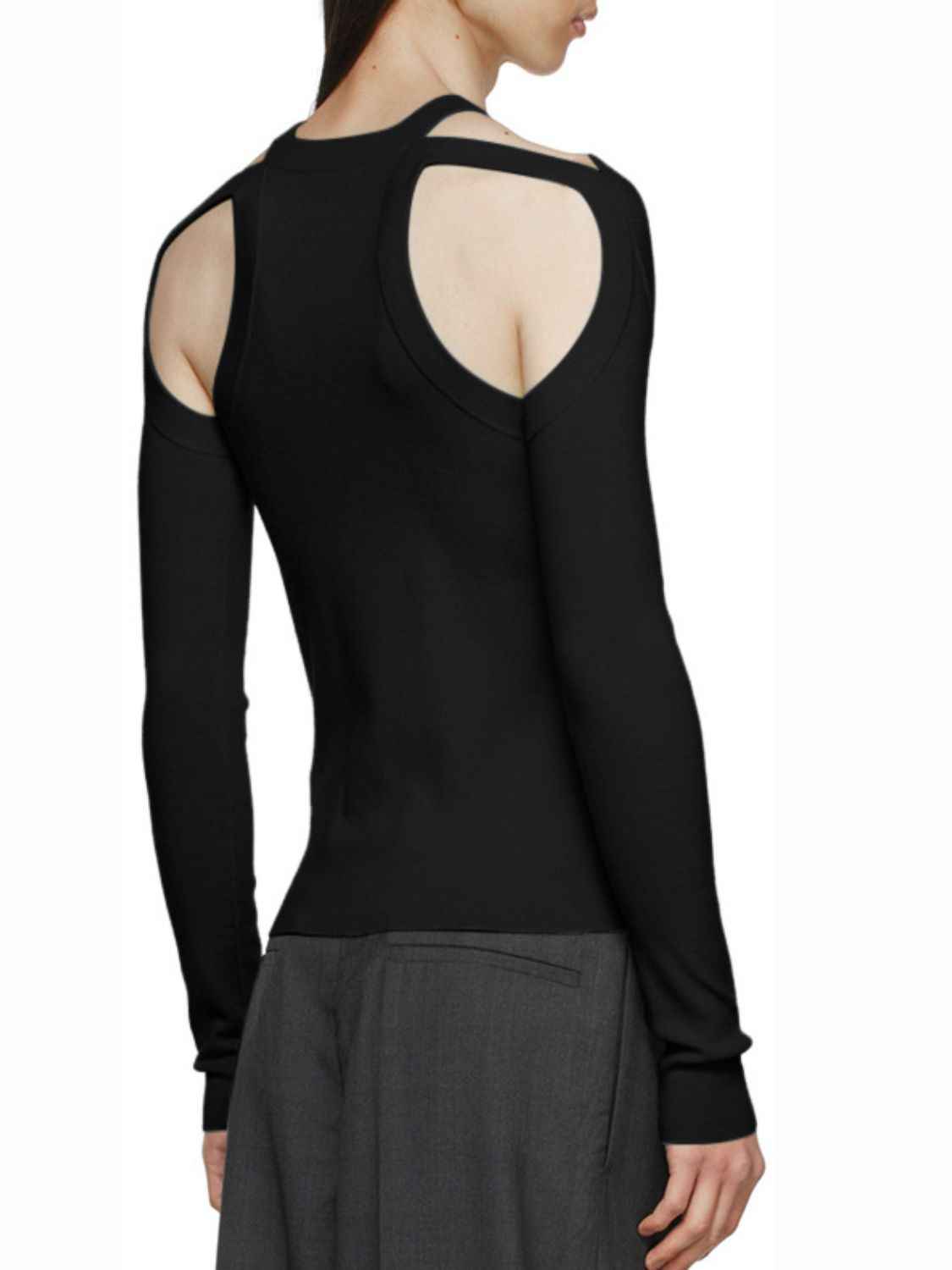 Men's Full Size Cutout Round Neck Long Sleeve Top Plus Size - Damned Threads