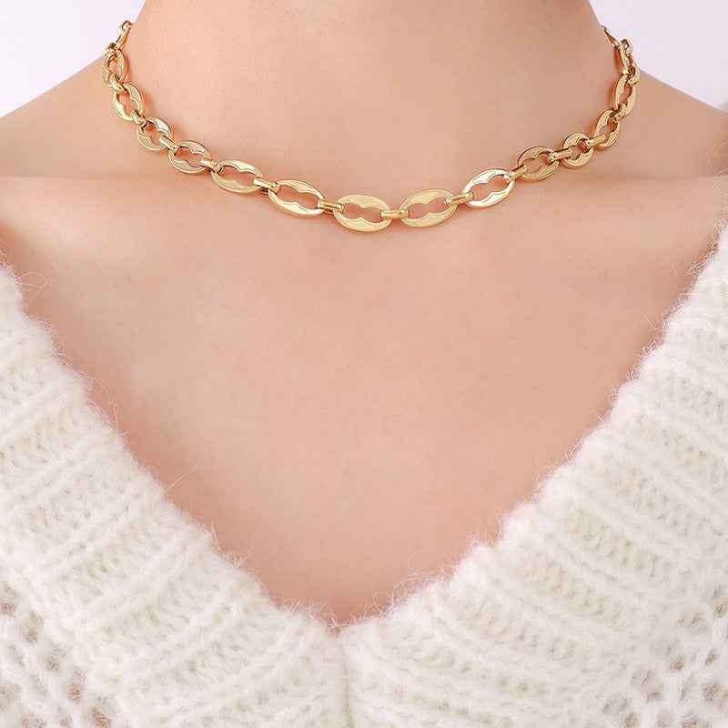 18K Gold Geometric Design Luxury Bracelet Necklace Set - Damned Threads