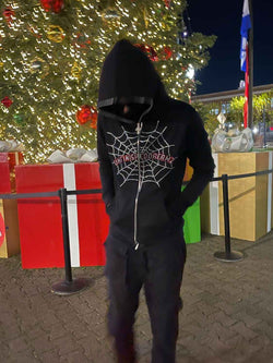 Men's Spider Web Rhinestones Zip-Up Hoodie - Damned Threads