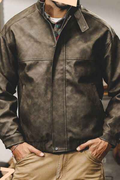 Men's Plus Size Zip Up Stand Collar Biker Jacket - Damned Threads