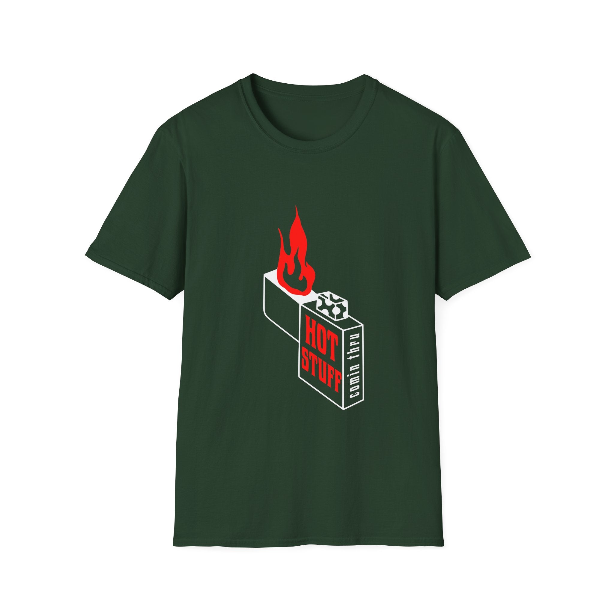 Hot Stuff Comin Thru - Unisex Softstyle T-Shirt (Front) - Damned Threads