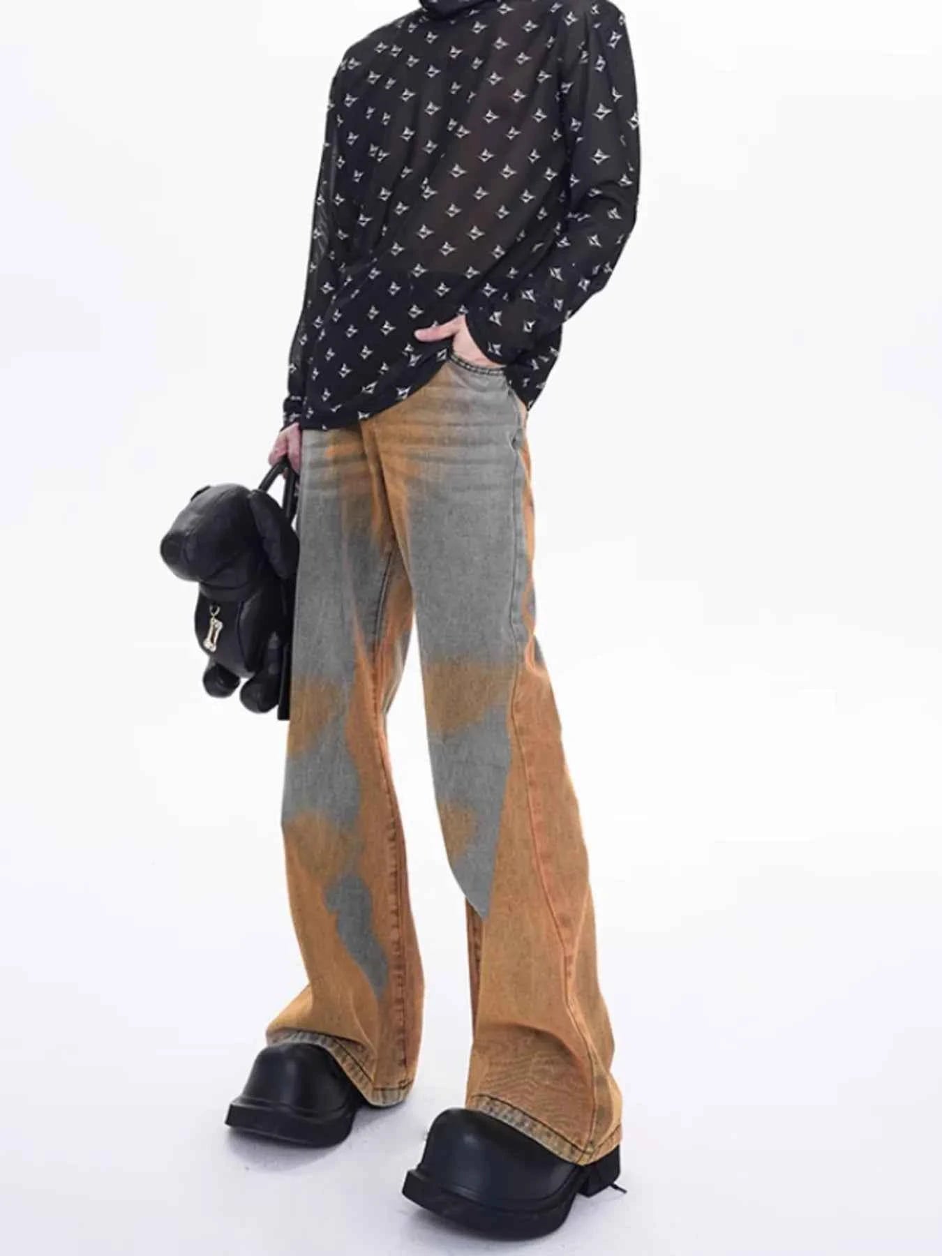 Men's Plus Size Contrast Wide Leg Flare Jeans