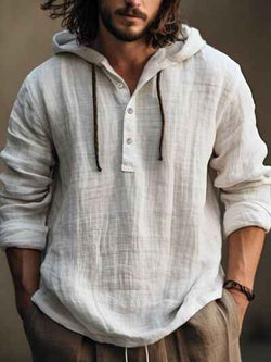 Men's Full Size Half Button Long Sleeve Hoodie - Damned Threads