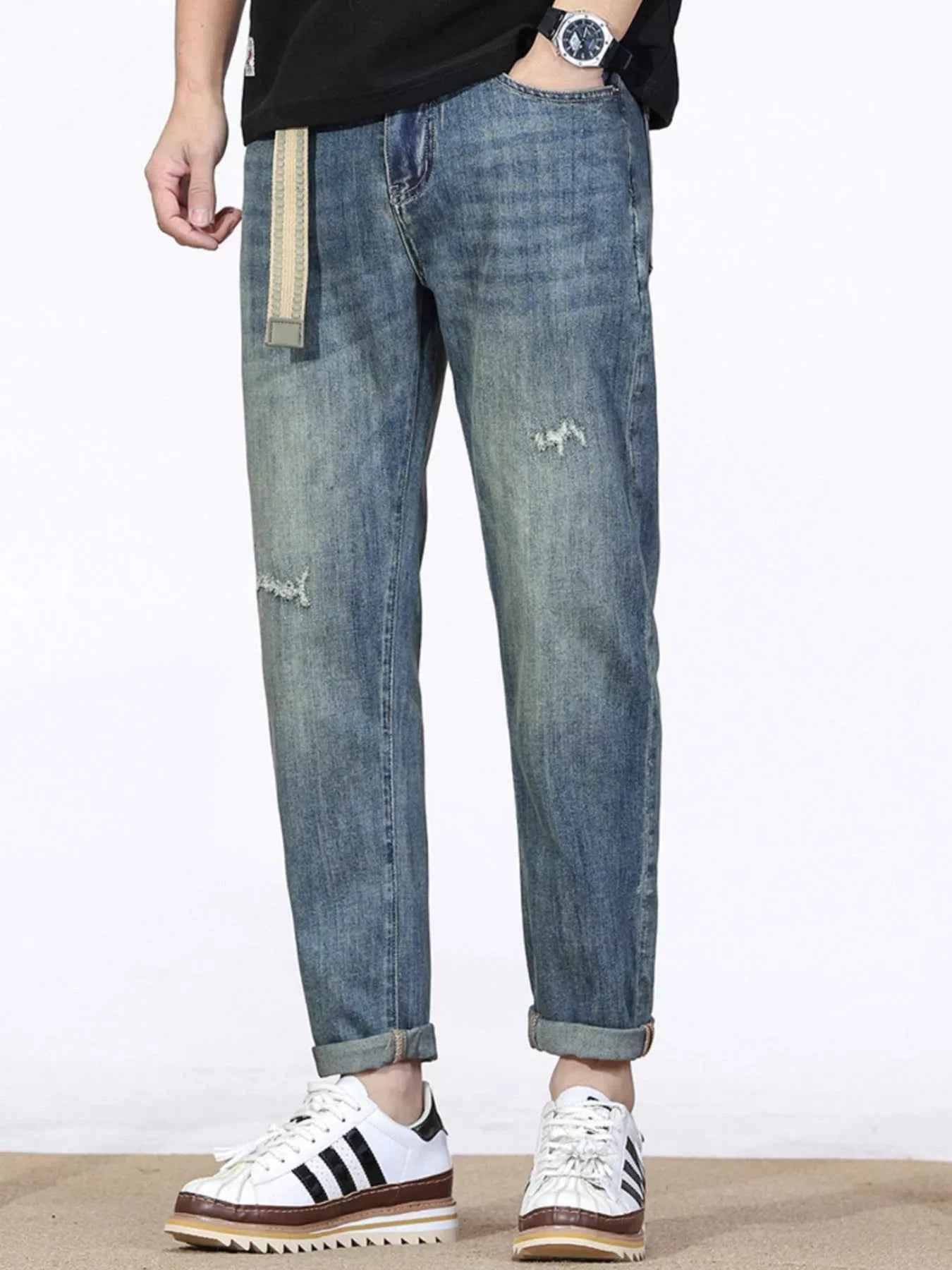 Men's Distressed Straight Leg Jeans