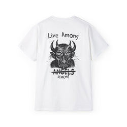 Live Among Demons - Unisex Cotton Tee (Back) - Damned Threads