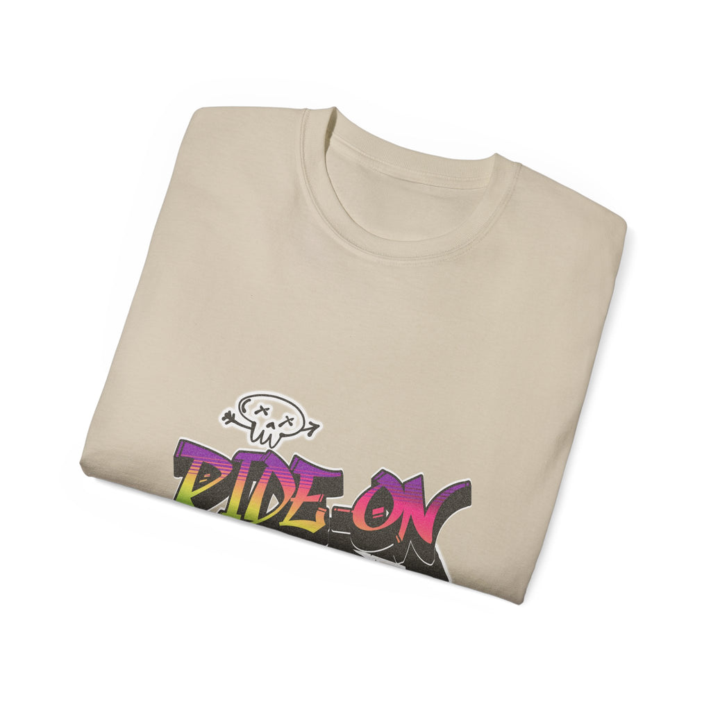 Ride-On - Unisex Cotton Tee (Front) - Damned Threads