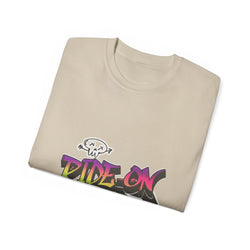 Ride-On - Unisex Cotton Tee (Front) - Damned Threads