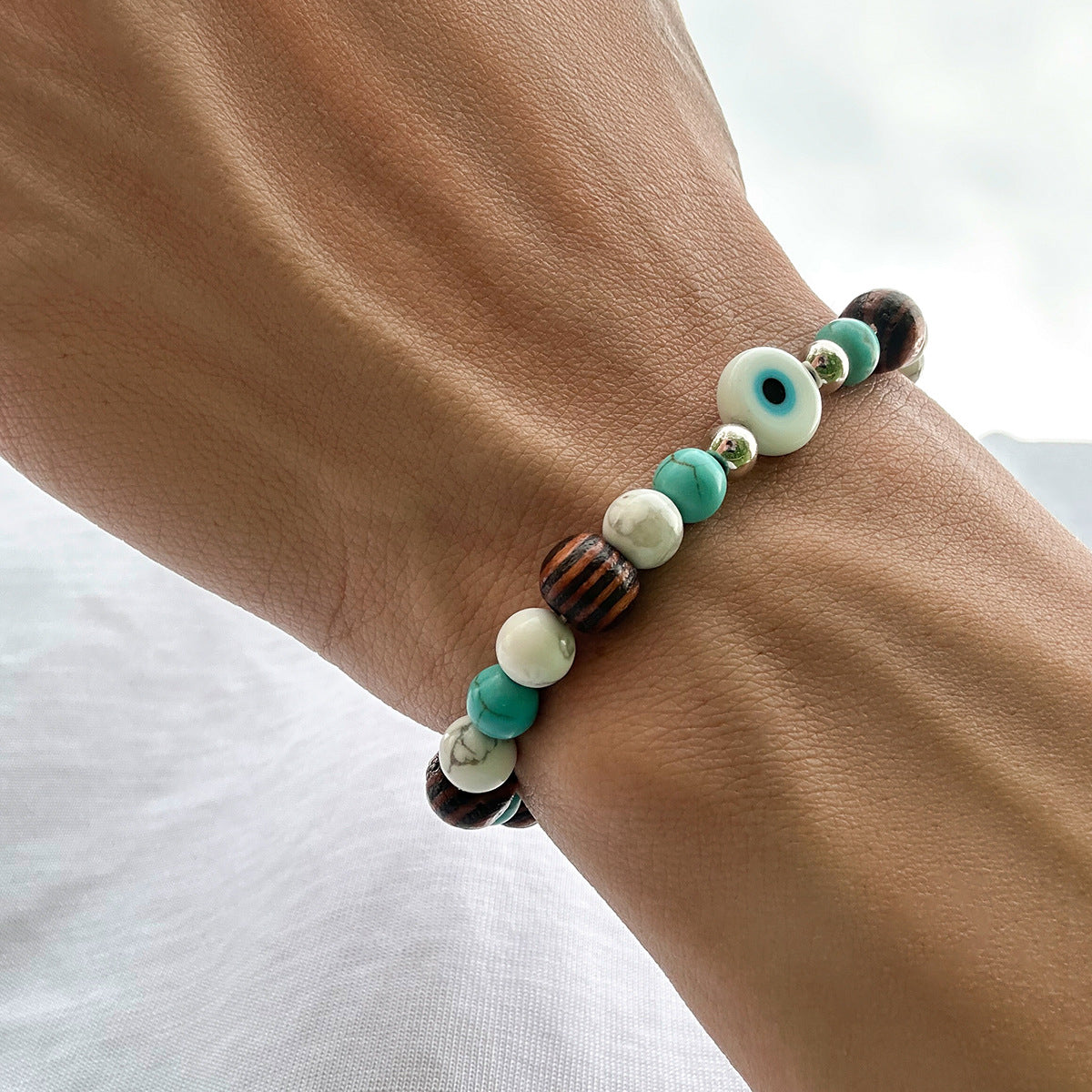 Turquoise & Wooden Beads Bracelet - Damned Threads