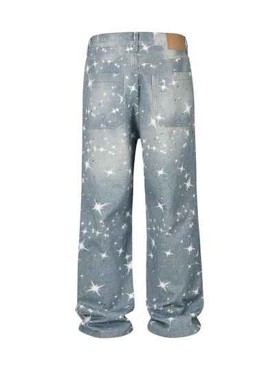Washed Rhinestone Star Print Jeans - Damned Threads